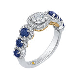 Round Diamond Halo Engagement Ring With Sapphire in 14K Two Tone Gold