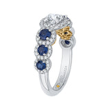 Round Diamond Halo Engagement Ring With Sapphire in 14K Two Tone Gold