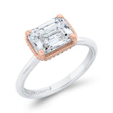 Emerald Cut Diamond Halo Engagement Ring in 14K Two Tone Gold (Semi-Mount)