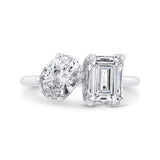 14K White Gold Two Stone Engagement Ring Center with Oval & Emerald Diamond