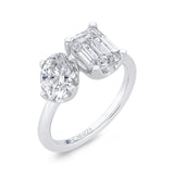14K White Gold Two Stone Engagement Ring Center with Oval & Emerald Diamond