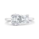 14K White Gold Two Stone Engagement Ring Center with Oval & Asscher Diamond