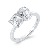 14K White Gold Two Stone Engagement Ring Center with Oval & Asscher Diamond