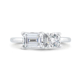 14K White Gold Two Stone Engagement Ring Center with Round & Emerald Diamond