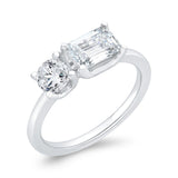 14K White Gold Two Stone Engagement Ring Center with Round & Emerald Diamond