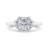 14K White Gold Three Stone Engagement Ring Center Radiant with Half-moon sides Diamond