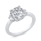 14K White Gold Three Stone Engagement Ring Center Radiant with Half-moon sides Diamond