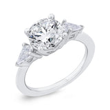14K White Gold Three Stone Engagement Ring Center Oval with Kite-cut sides Diamond