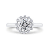 Round Cut Diamond Floral Engagement Ring In 14K White Gold (Semi-Mount)