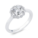 Round Cut Diamond Floral Engagement Ring In 14K White Gold (Semi-Mount)