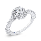 Round Cut Diamond 1/2 Run Floral Engagement Ring In 14K White Gold (Semi-Mount)