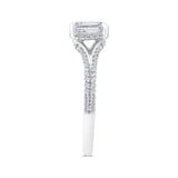 Emerald Diamond Engagement Ring In 14K White Gold with Split Shank (Semi-Mount)