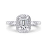 Emerald Diamond Engagement Ring In 14K White Gold with Split Shank (Semi-Mount)