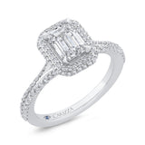 Emerald Diamond Engagement Ring In 14K White Gold with Split Shank (Semi-Mount)