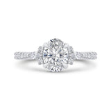 14K White Gold Three Stone Plus Round Diamond Engagement Ring
