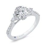 14K White Gold Three Stone Plus Round Diamond Engagement Ring