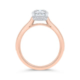 14K Two Tone Gold Cushion Cut Diamond Solitaire Engagement Ring (Semi-Mount)