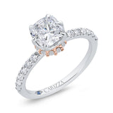 14K Two Tone Gold Cushion Cut Diamond Engagement Ring (Semi-Mount)