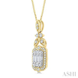 5/8 Ctw Fusion Baguette and Round Cut Diamond Fashion Pendant With Chain in 14K Yellow and White Gold