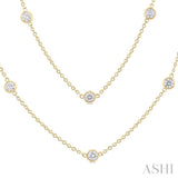 2.00 Ctw Bezel Set Round Cut Diamond Station Long Necklace in 14K Yellow Gold