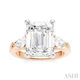 1/2 Ctw Tri-Mount Emerald Shape Center Pear and Round Cut Diamond Semi Mount Engagement Ring in 14K Rose and White Gold