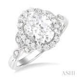 1/3 Ctw Akari Oval Shape Carved Shank Round Cut Diamond Semi Mount Engagement Ring in 14K White Gold