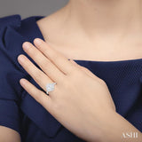 1/3 Ctw Akari Oval Shape Carved Shank Round Cut Diamond Semi Mount Engagement Ring in 14K White Gold