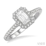 1/6 Ctw Octagon Shape Semi Mount Round Cut Diamond Ring in 14K White Gold