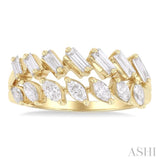 3/4 Ctw Split Twin Row Marquise and Baguette Cut Diamond Fashion Ring in 14K Yellow Gold