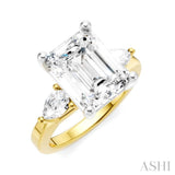 1/2 Ctw Tri-Mount Emerald Shape Center Pear and Round Cut Diamond Semi Mount Engagement Ring in 14K Yellow and White Gold