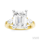 1/2 Ctw Tri-Mount Emerald Shape Center Pear and Round Cut Diamond Semi Mount Engagement Ring in 14K Yellow and White Gold