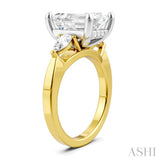 1/2 Ctw Tri-Mount Emerald Shape Center Pear and Round Cut Diamond Semi Mount Engagement Ring in 14K Yellow and White Gold