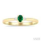 4x3 MM Oval Shape Emerald and 1/50 Ctw Petite Round Cut Diamond Fashion Ring in 10K Yellow Gold
