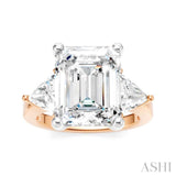 1 Ctw Emerald Shape Trillion and Round Cut Diamond Semi Mount Engagement Ring in 14K Rose and White Gold