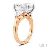 1 Ctw Emerald Shape Trillion and Round Cut Diamond Semi Mount Engagement Ring in 14K Rose and White Gold