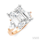1 Ctw Emerald Shape Trillion and Round Cut Diamond Semi Mount Engagement Ring in 14K Rose and White Gold