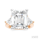 1 Ctw Emerald Shape Trillion and Round Cut Diamond Semi Mount Engagement Ring in 14K Rose and White Gold