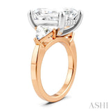 1 Ctw Emerald Shape Trillion and Round Cut Diamond Semi Mount Engagement Ring in 14K Rose and White Gold