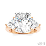 1 Ctw Oval Shape Trillion Cut & Round Cut Diamond Semi Mount Engagement Ring in 14K Rose and White Gold