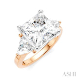 1 Ctw Princess Shape Trillion Cut & Round Cut Diamond Semi Mount Engagement Ring in 14K Rose and White Gold