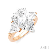 1 Ctw Pear Shape Trillion Cut & Round Cut Diamond Semi Mount Engagement Ring in 14K Rose and White Gold