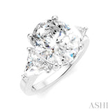 1 Ctw Oval Shape Trillion Cut & Round Cut Diamond Semi Mount Engagement Ring in 14K White Gold