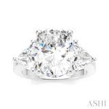 1 Ctw Oval Shape Trillion Cut & Round Cut Diamond Semi Mount Engagement Ring in 14K White Gold