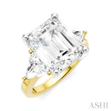 1 Ctw Emerald Shape Trillion and Round Cut Diamond Semi Mount Engagement Ring in 14K yellow and White Gold