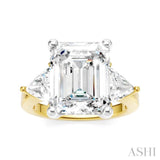 1 Ctw Emerald Shape Trillion and Round Cut Diamond Semi Mount Engagement Ring in 14K yellow and White Gold