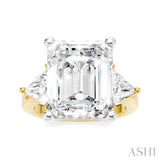 1 Ctw Emerald Shape Trillion and Round Cut Diamond Semi Mount Engagement Ring in 14K Yellow and White Gold