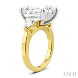 1 Ctw Emerald Shape Trillion and Round Cut Diamond Semi Mount Engagement Ring in 14K Yellow and White Gold