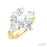 1 Ctw Pear Shape Trillion Cut & Round Cut Diamond Semi Mount Engagement Ring in 14K Yellow and White Gold