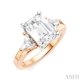 1/2 Ctw Emerald Shape Trillion and Round Cut Diamond Semi Mount Engagement Ring in 14K Rose and White Gold