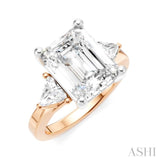 1/2 Ctw Emerald Shape Trillion and Round Cut Diamond Semi Mount Engagement Ring in 14K Rose and White Gold